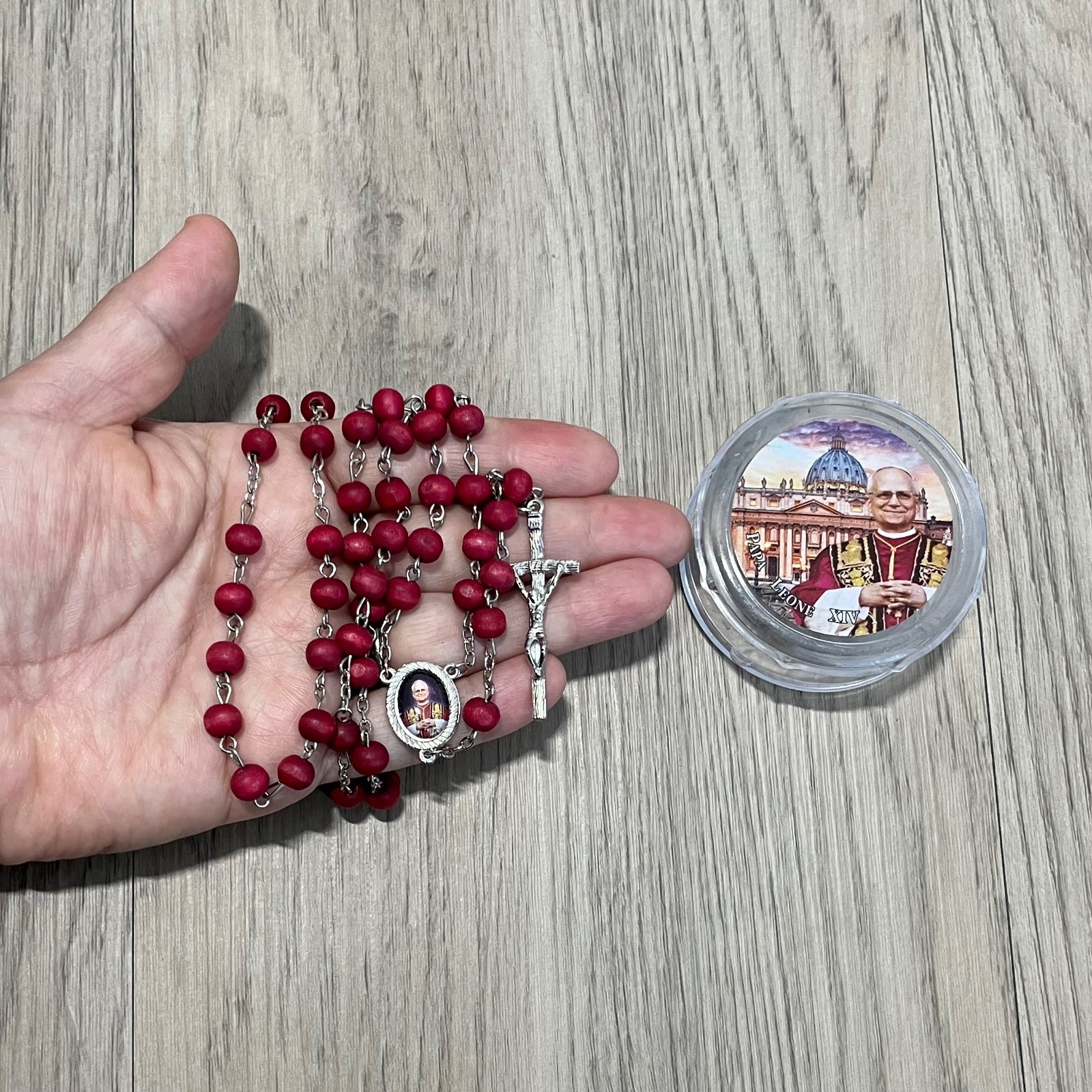 POPE LEO XIV ROSARY HANDMADE Red Wooden Beads with Box Rosario Papa Leon XIV