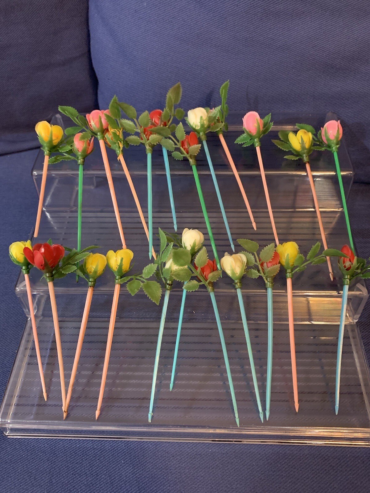 Vintage Picks 1960 1970s Plastic Rose Flower Cupcake Picks Cake Toppers Lot 23