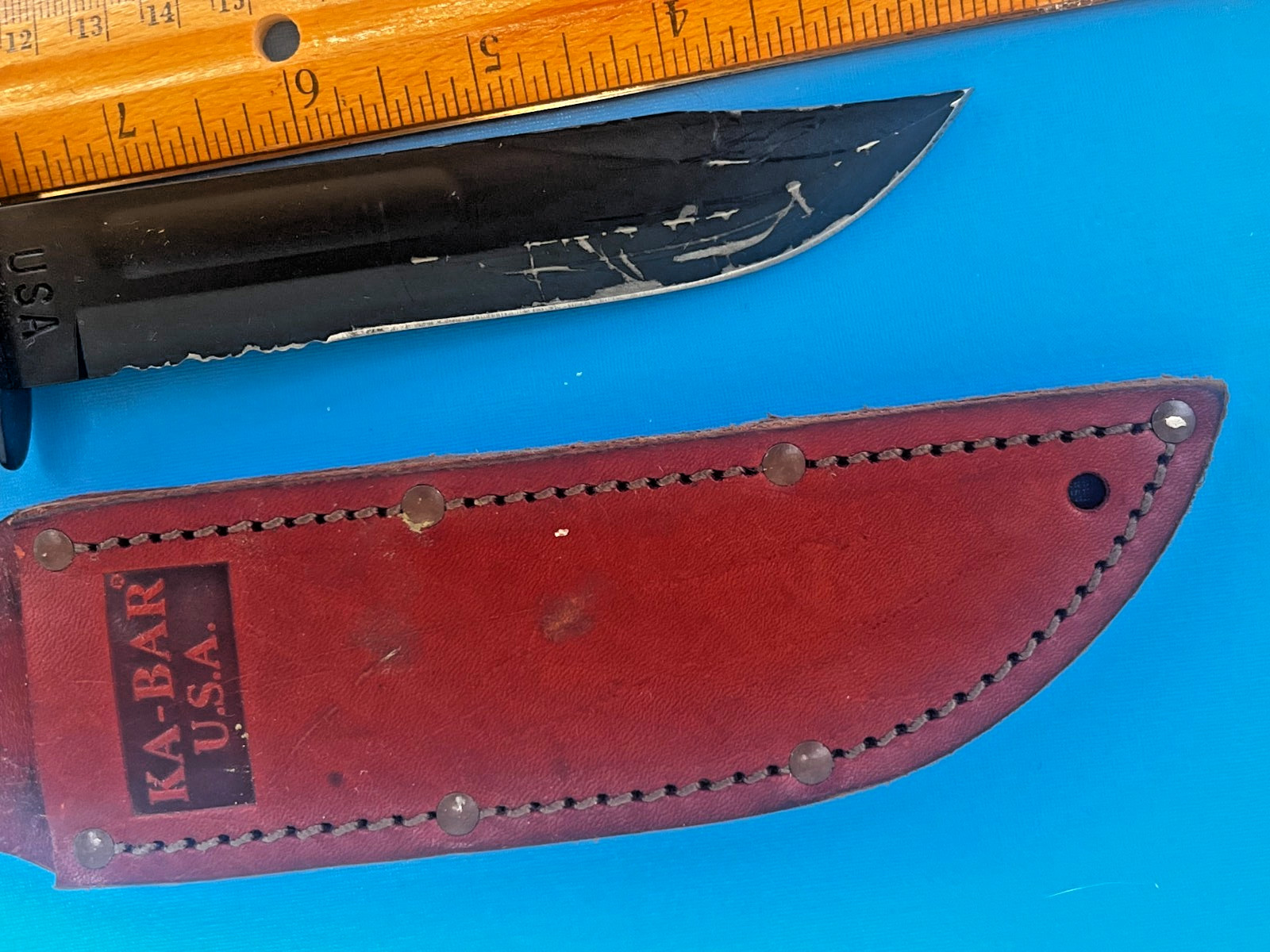 KA-BAR SHORT Tactical Knife, USA Made, Straight Edge, Brown Leather Sheath