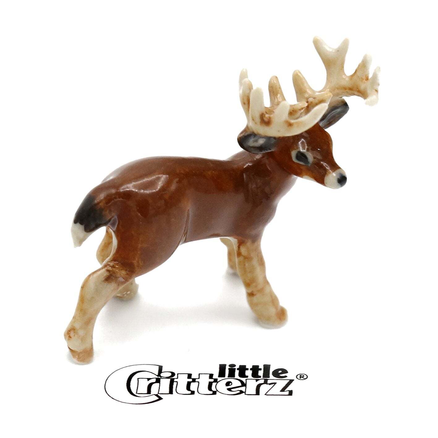 Little Critterz Brown – Deer “Buck” Animal – Miniature Porcelain Figurine