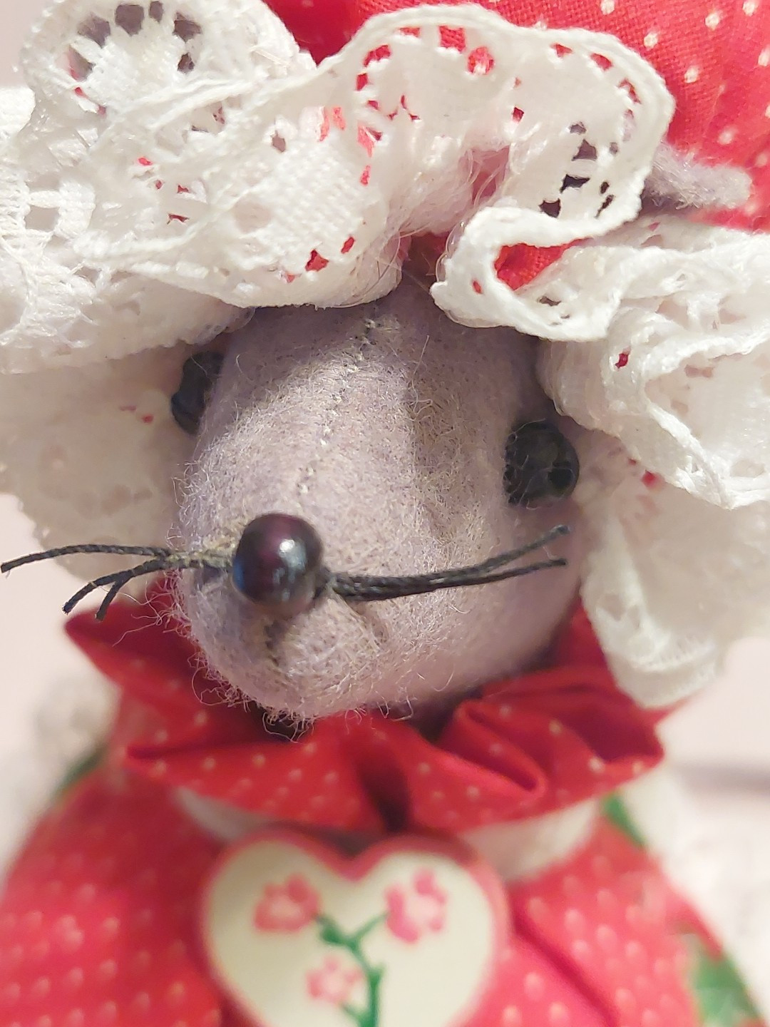 Strawberry APRON Red POLKA DOT DRESS 9″ Lady Country Mouse Artisan Craft Felt