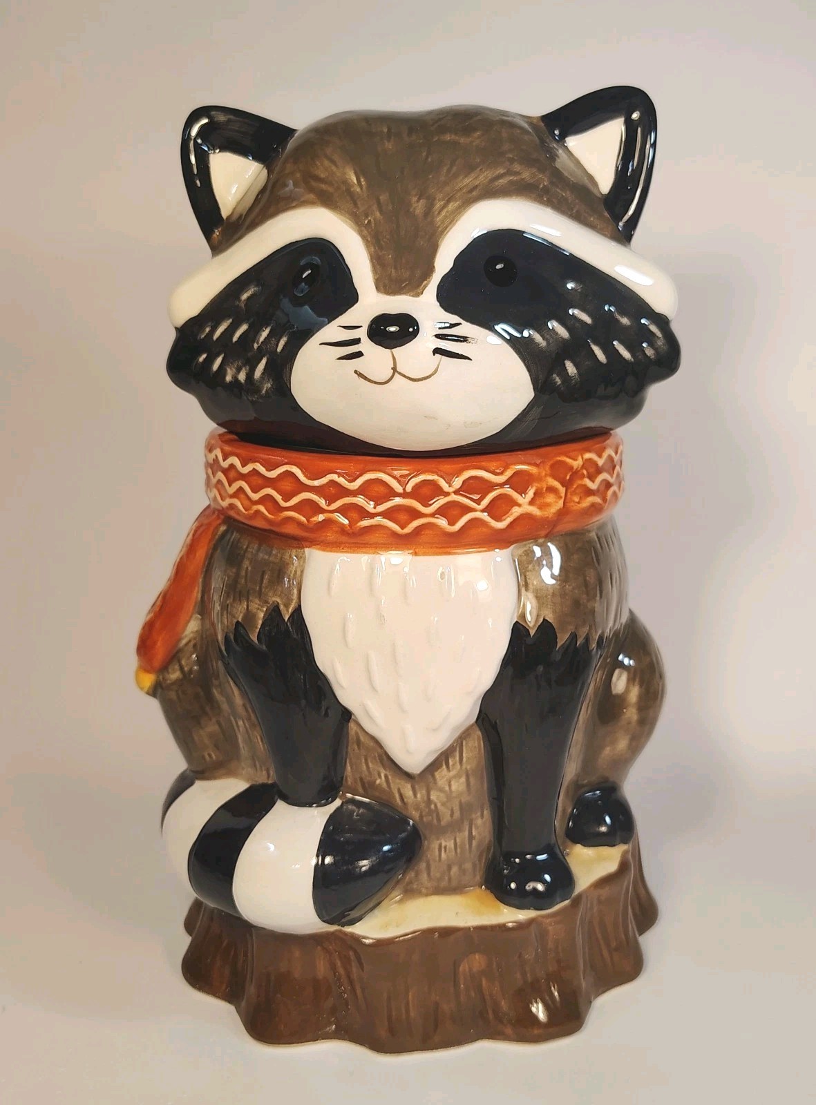 Rare Harvest Raccoon Cookie Jar Earthenware Ceramic Woodland Soo Cute!