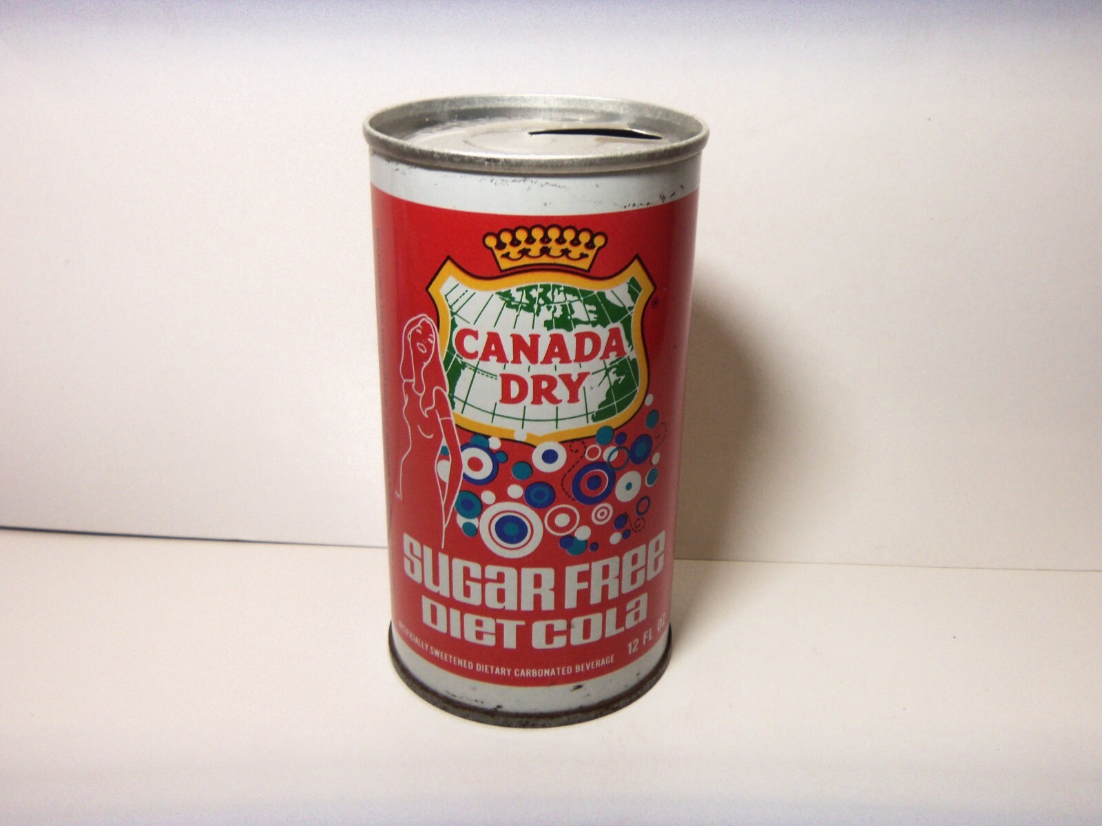 CANADA DRY SUGAR FREE DIET COLA 12 OZ STEEL CAN, MAYWOOD, ILL. VINTAGE