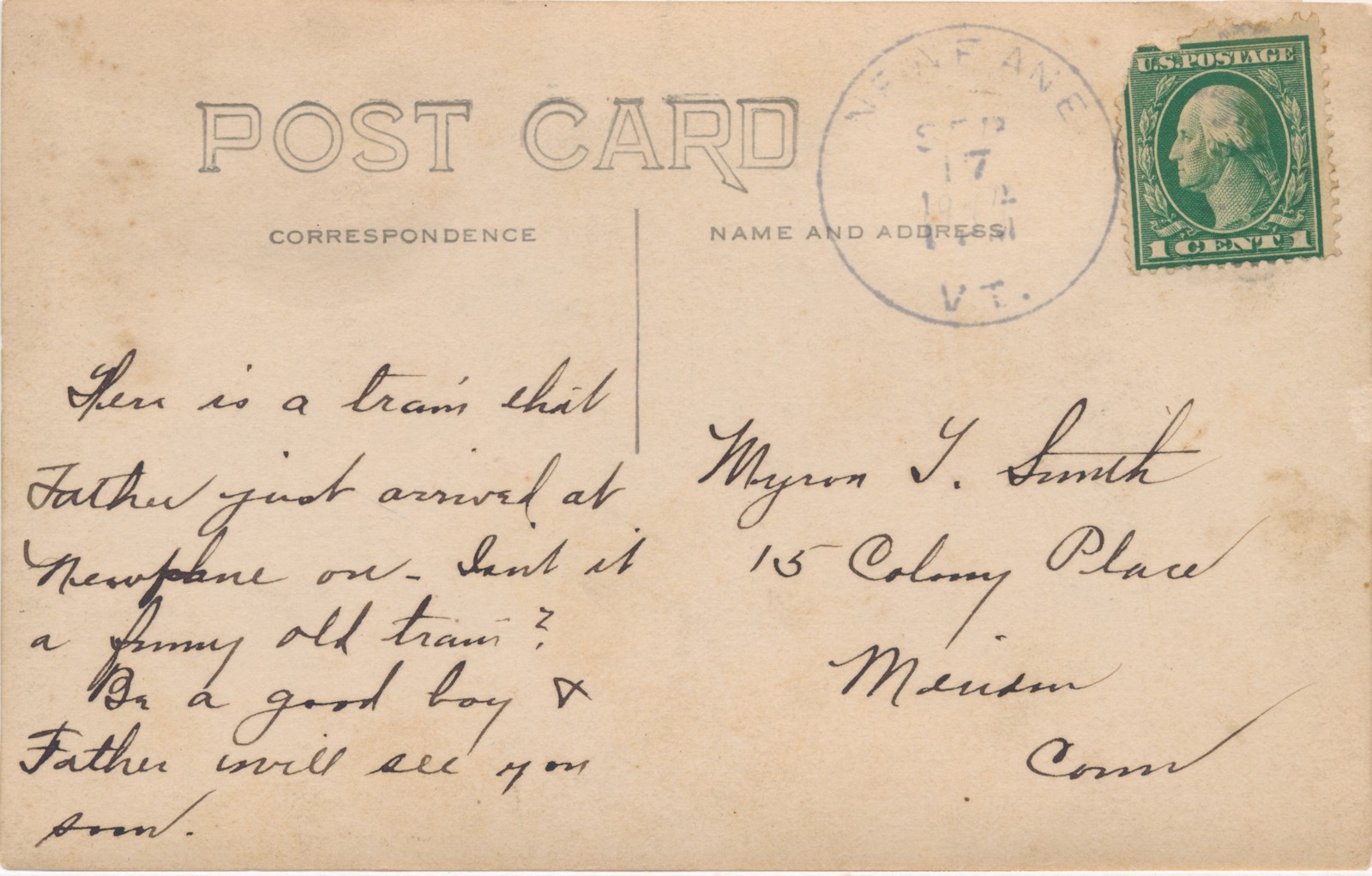 West River Railroad Newfane VT station (Windham Cty) RPPC PM 9/17/19??