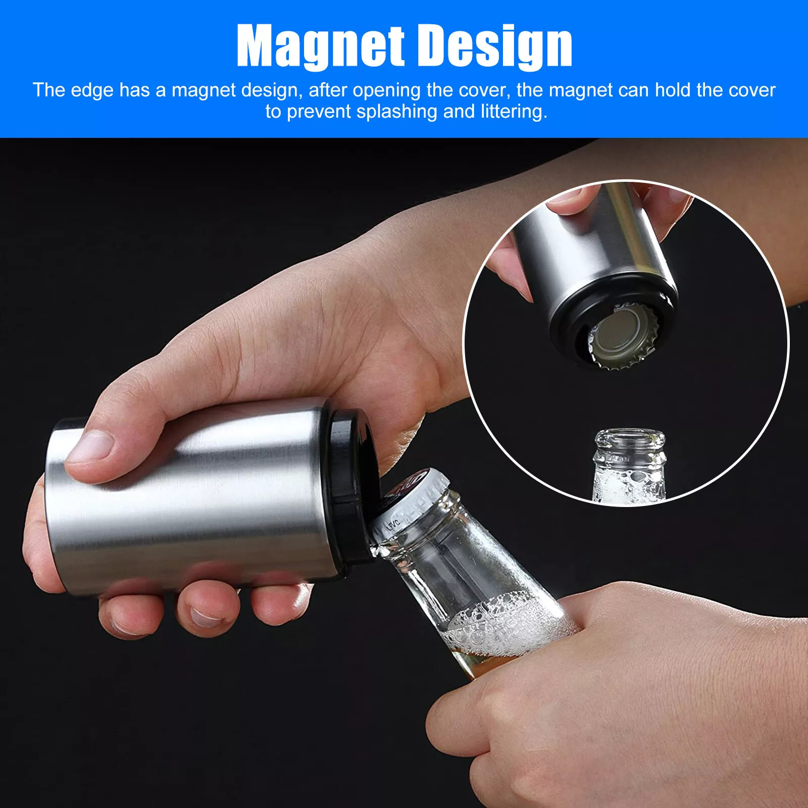 2 PCS Magnetic Beer Bottle Opener Automatic Cover Opening Stainless Steel Polish