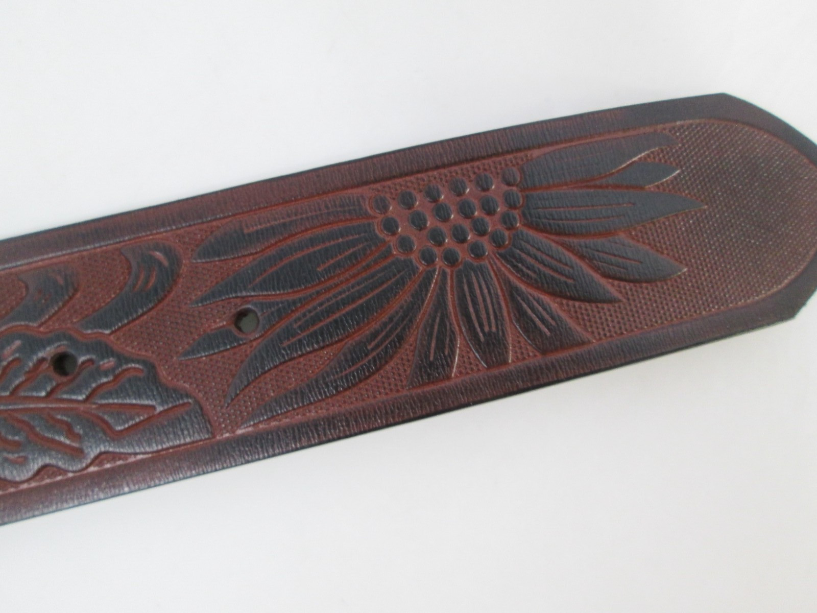 Western Cowboy Leather Tooled Belt Goldtone Buckle Horse Cross Christian Country