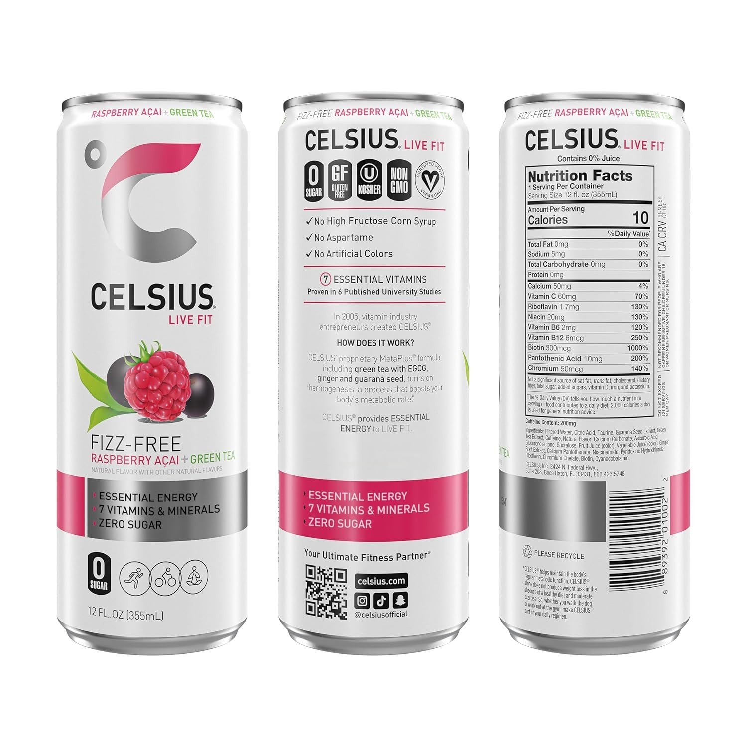 Ultimate Pre-Workout Raspberry Acai Green Tea Energy Drink – 12 Pack of 12 Fl Oz