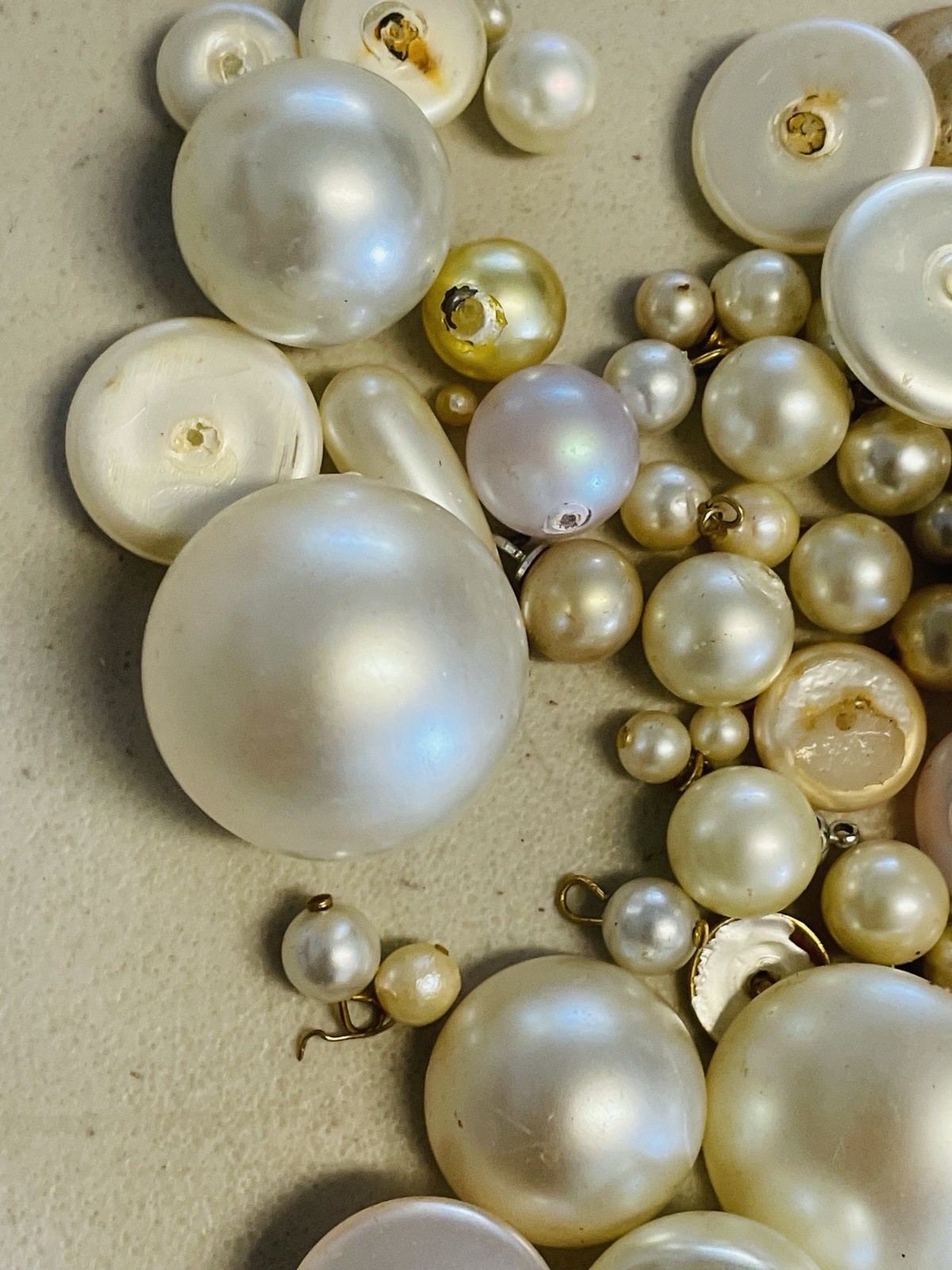Vintage Faux Pearl Button Bead Lot Mixed Sizes Shapes Crafts Sewing Junk Journal
