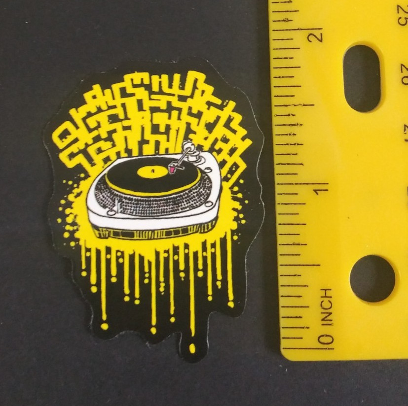 Record On Record Player Bright Yellow & Black Sticker (J)