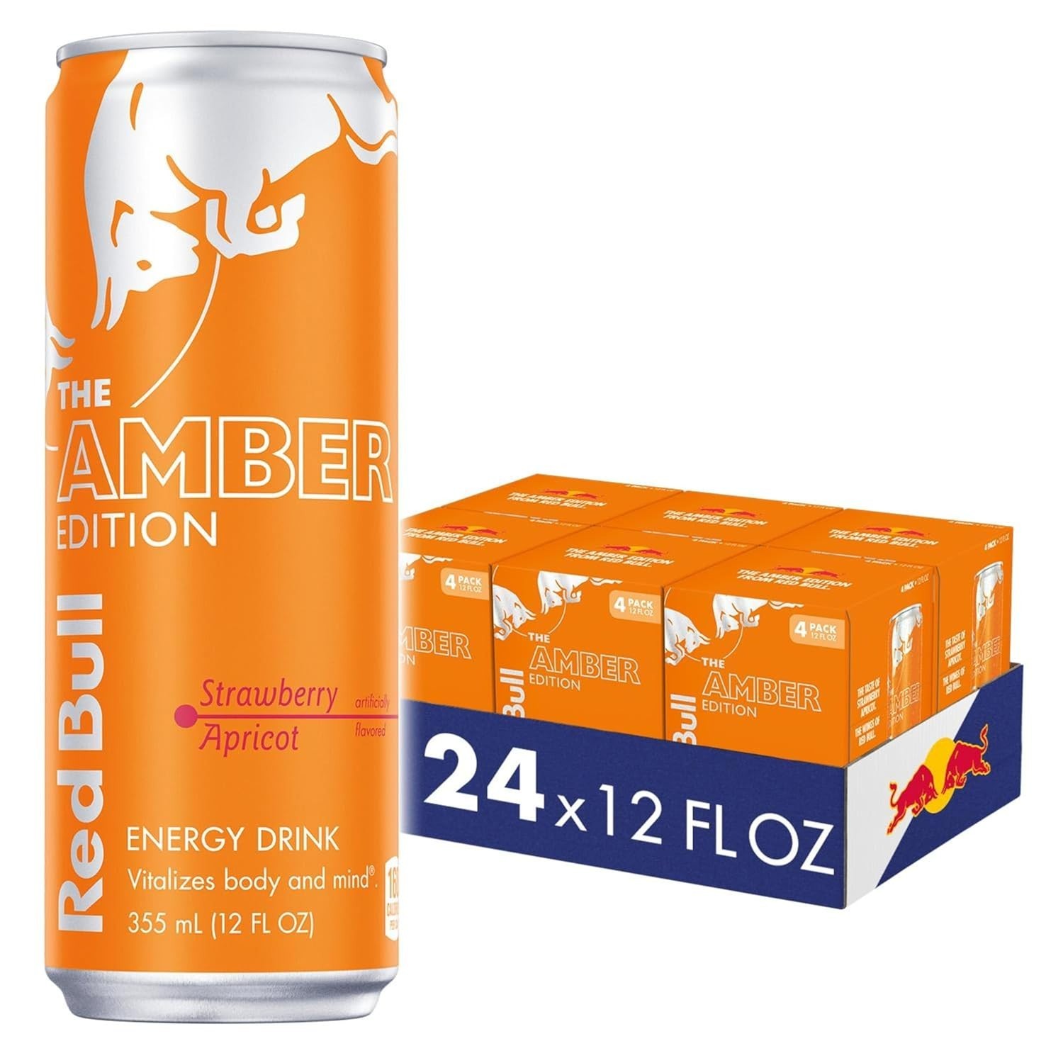 Red Bull Amber Edition Strawberry Apricot Energy Drink, 12 Fl Oz, (Pack of 24)