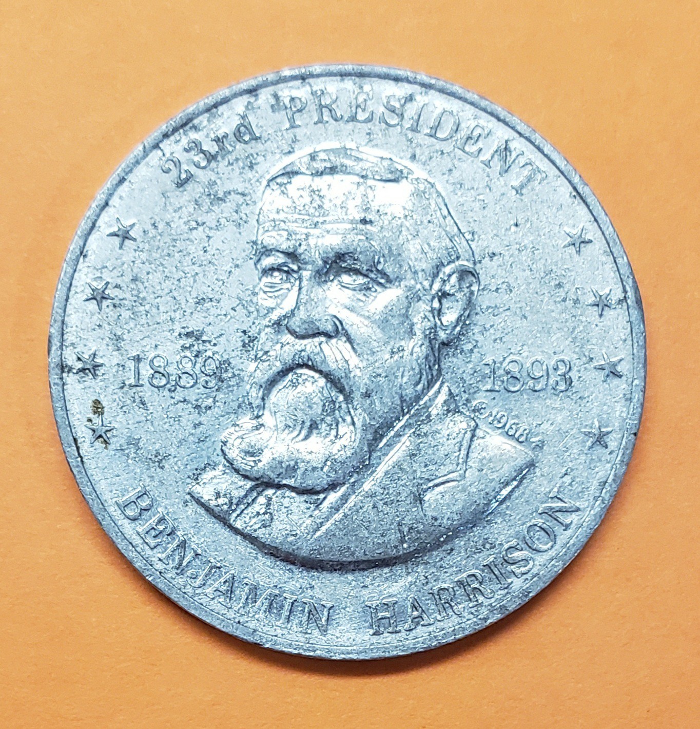 1968 SHELL MR. PRESIDENT GAME COIN / TOKEN Benjamin Harrison Circulated