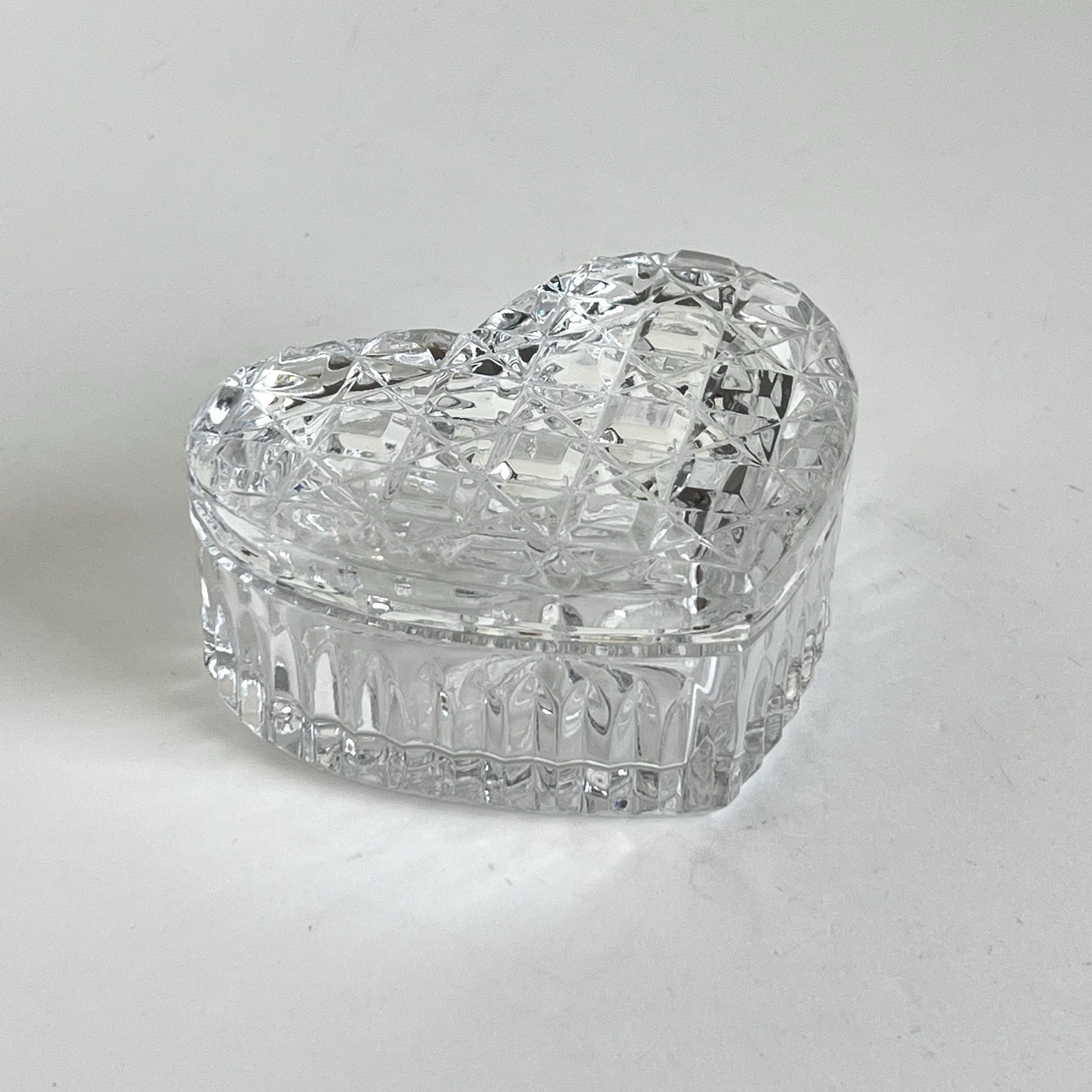 Vintage Glass HEART Shaped Trinket Box with Lid 4” Wide Gift Art Deco