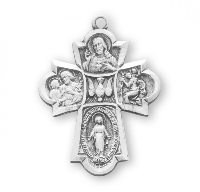925 Sterling Silver Four Way Cross Pendant Medal Necklace Made in USA