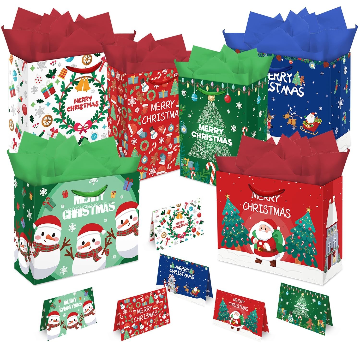 PARSUP 6 PACK Christmas Gift Bags, 13 x 10.2 x 4.9 in, with Cards and Tissue …