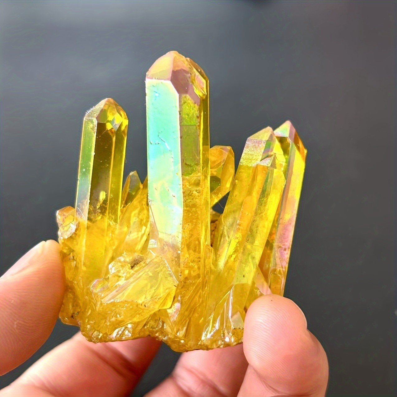 80-120g Aura Yellow Crystal Titanium Quartz Cluster Healing Mineral Specimen