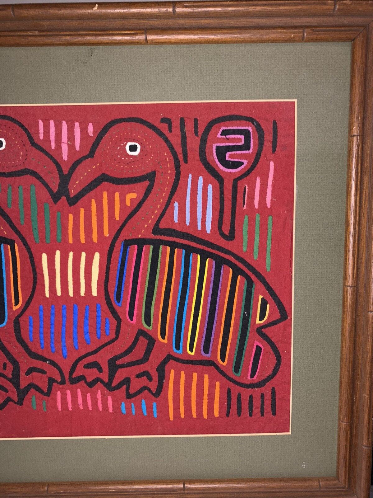 MOLA Reverse Applique Panama Kuna Indian Hand Stitched Birds Framed 22×18 inches