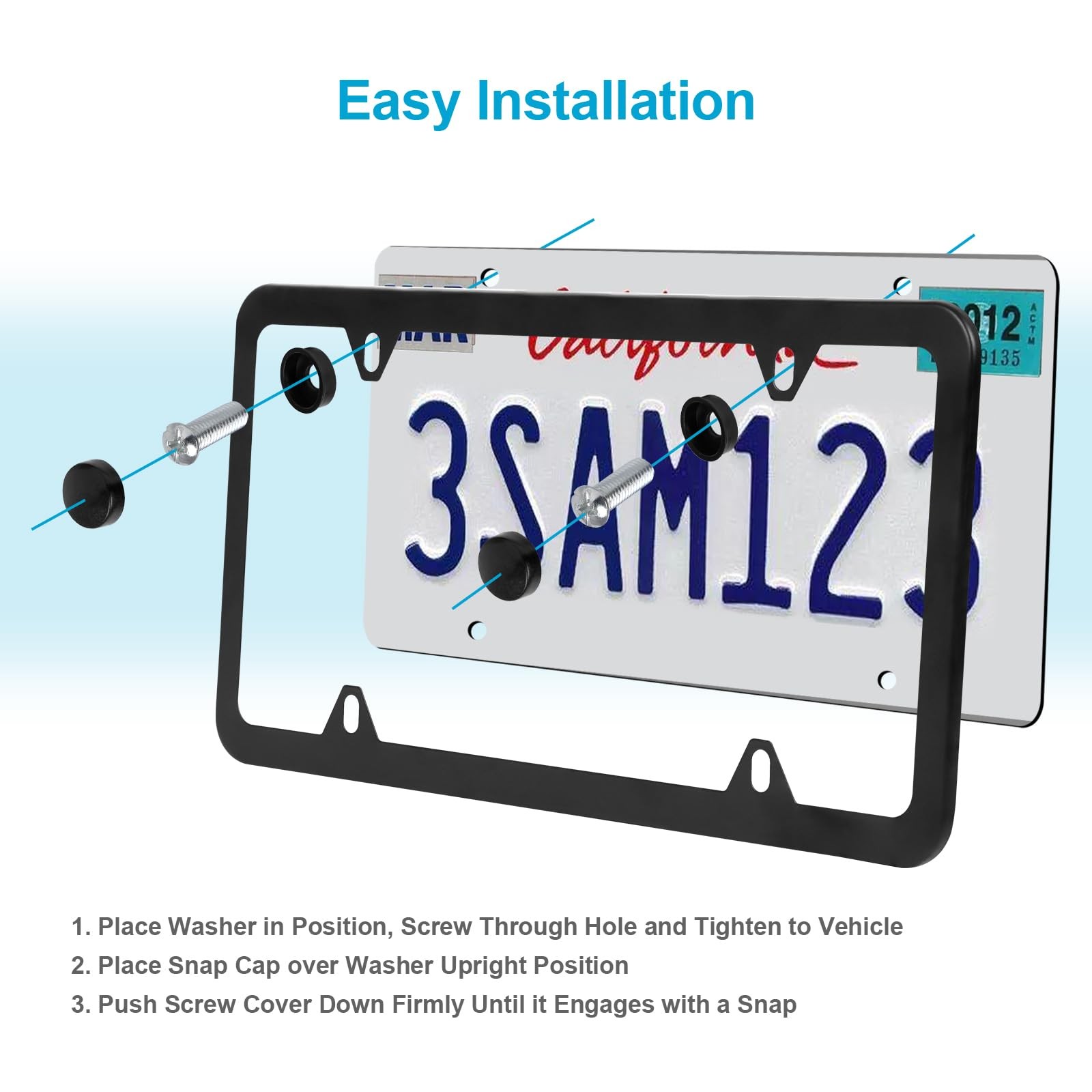 ZSZT License Plate Frames Black, 2Pcs 4 Holes 12.3*6.3*0.1inches, ‎Black