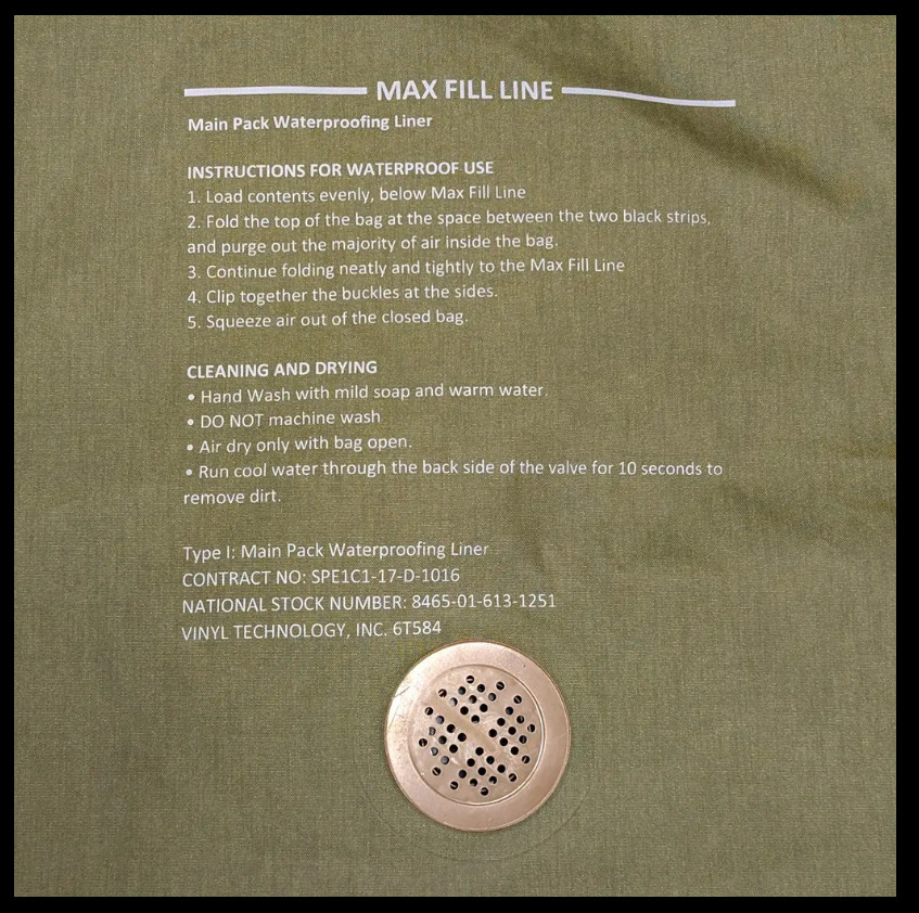 USMC GEN 1 OD WATERPROOF LINER 65L GREEN Dry Bag LARGE ILBE Field Pack USGI