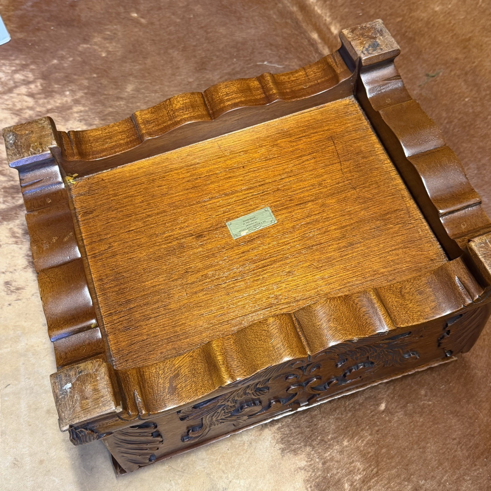 Maitland Smith Vintage Mahogany & Carving Jewelry Box, Large, Antique