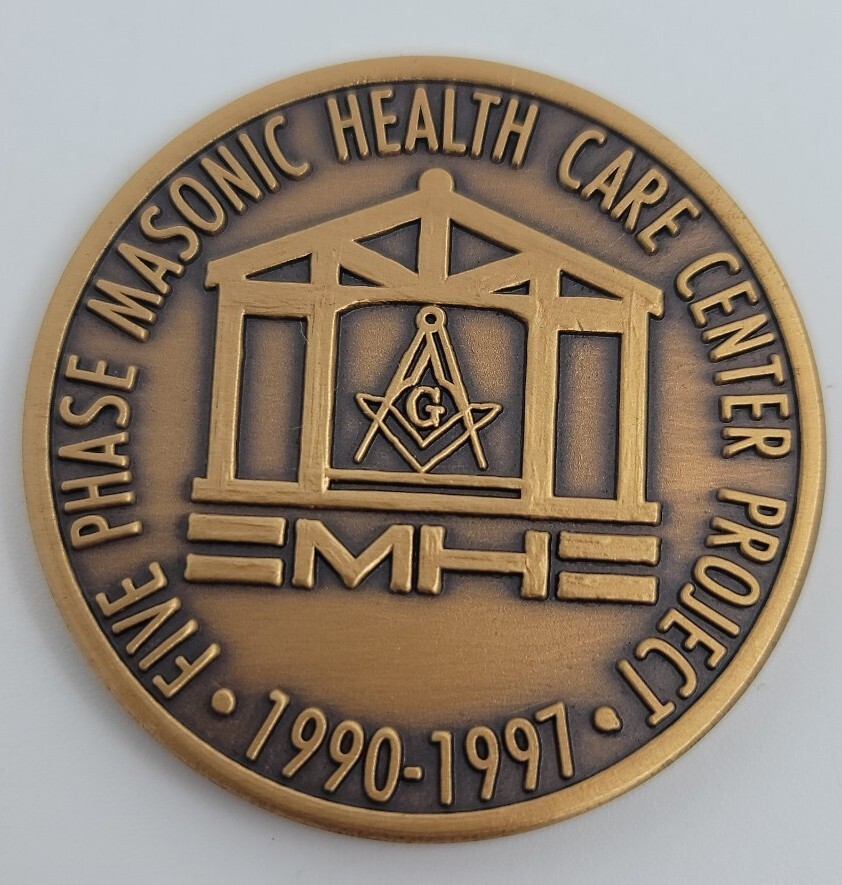 1997 MASONIC HEALTH CARE CENTER PROJECT COIN FREEMASONRY HEAVY BRASS