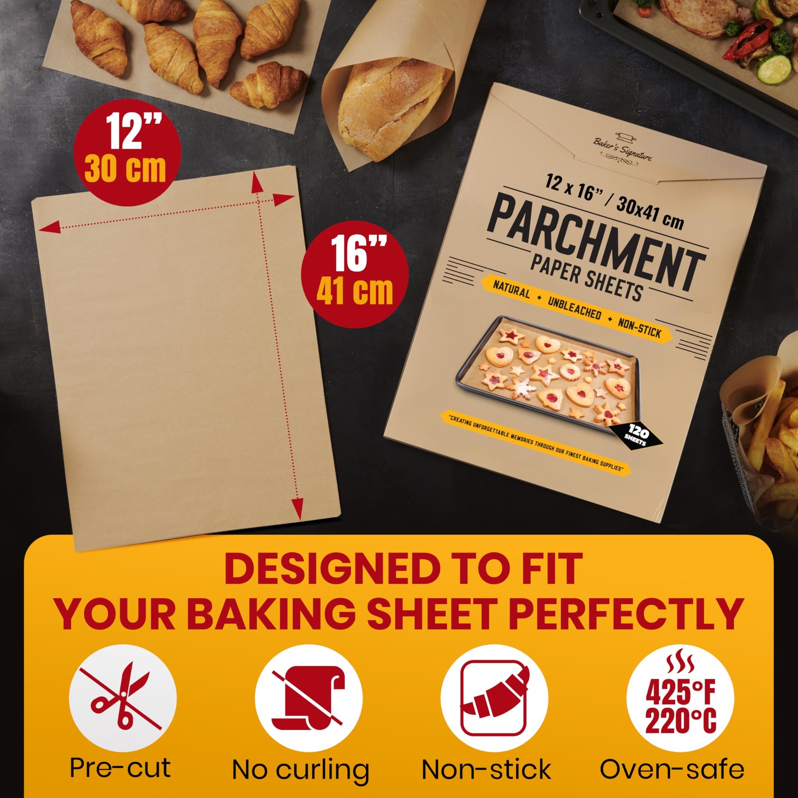 Parchment Paper Sheets for 2. 12″ x 16″ – 120 Pack, Unbleached Natural Brown