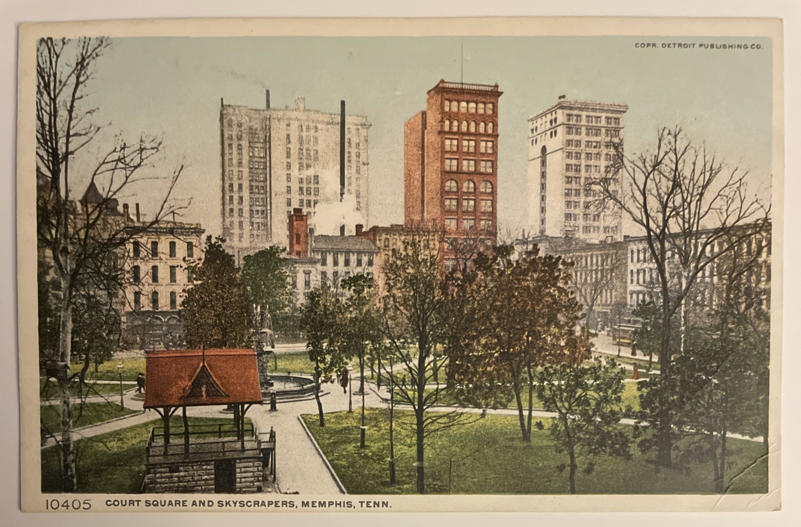 1912c Memphis, Tennessee Court, Square In Skyscrapers Park Fountain Antique Post