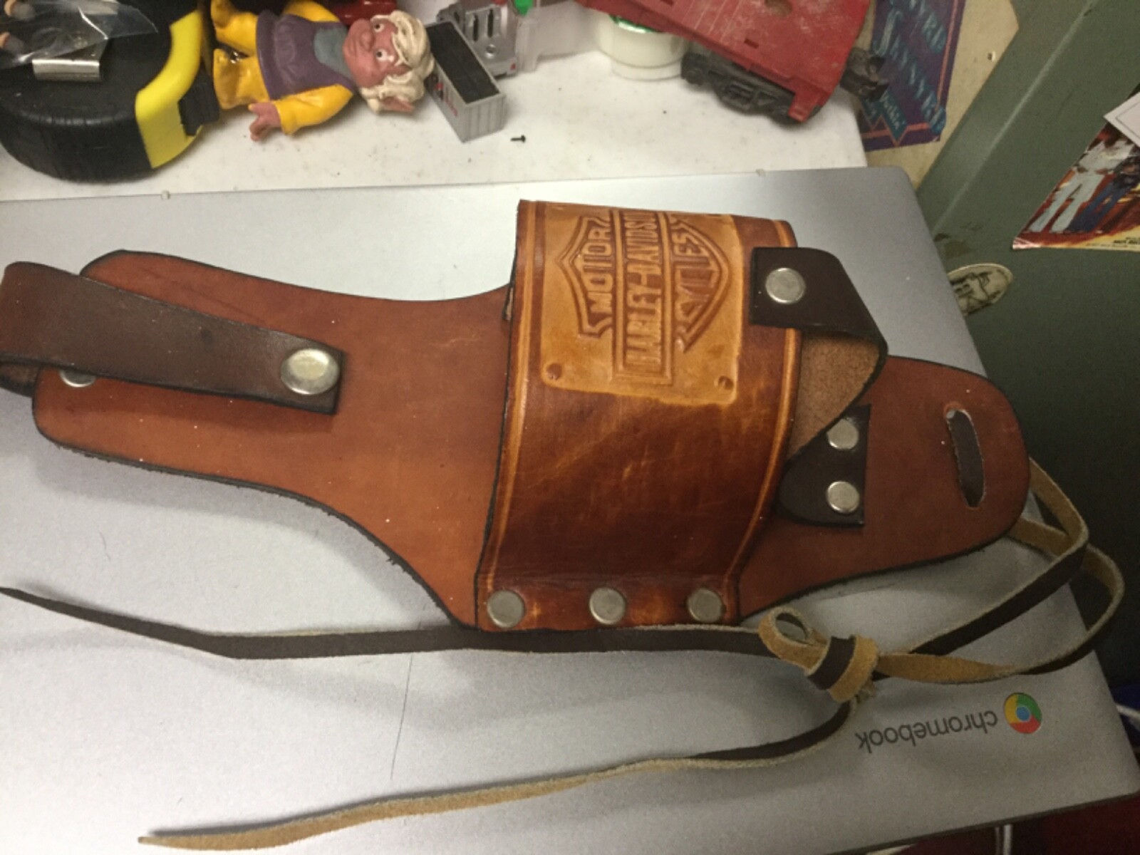 Harley Davidson Tooled Leather Beer Holder Holster W/ Belt Loop Genuine Leather