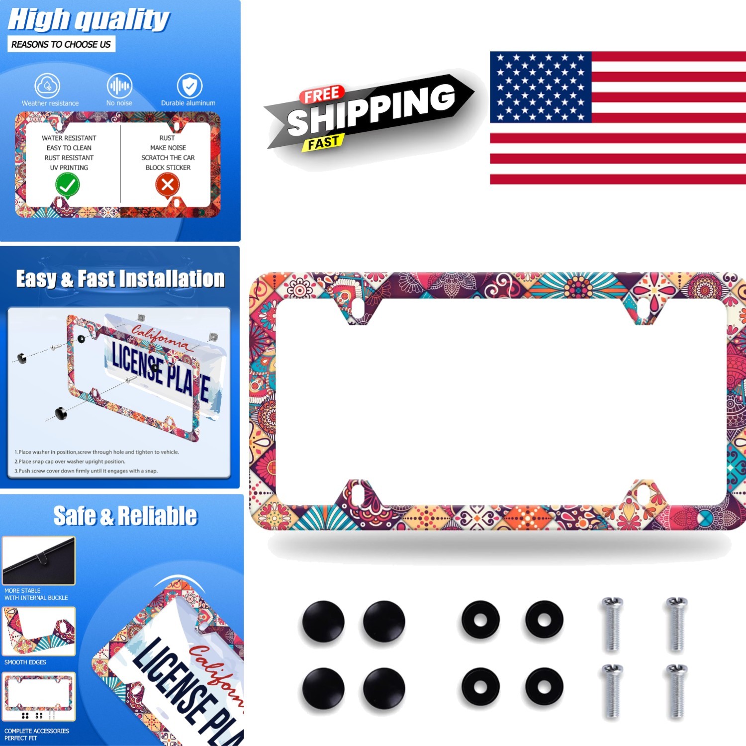 Durable Stainless Steel License Plate Frame Easy Installation 12.3 x 6.3 Inches