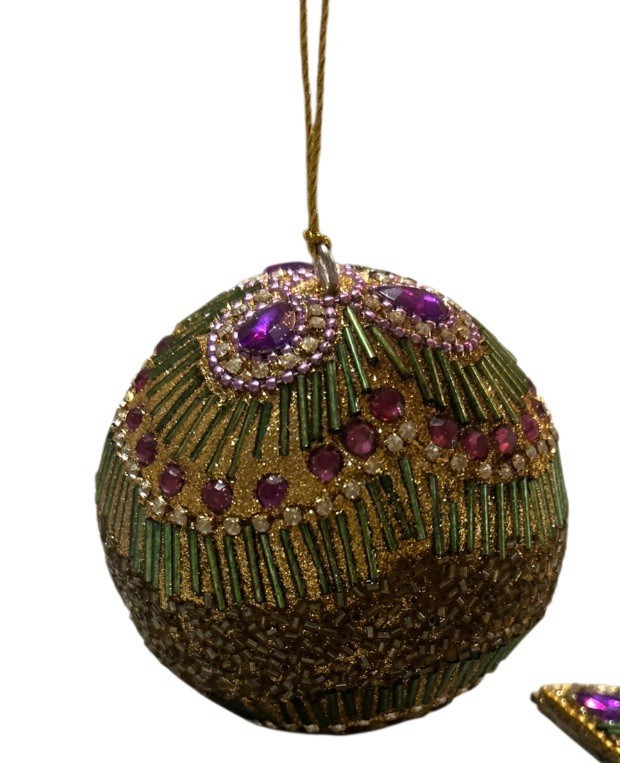 Large Glitter Gems Foam Purple Gold Green Christmas Ball Ornament