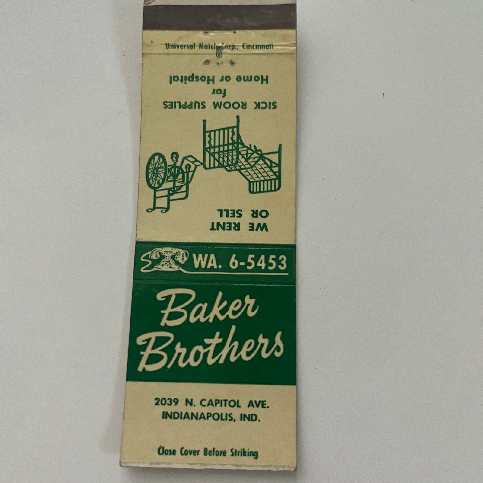 Baker Brothers Indianapolis IN Vintage Matchbook Cover MB1-2