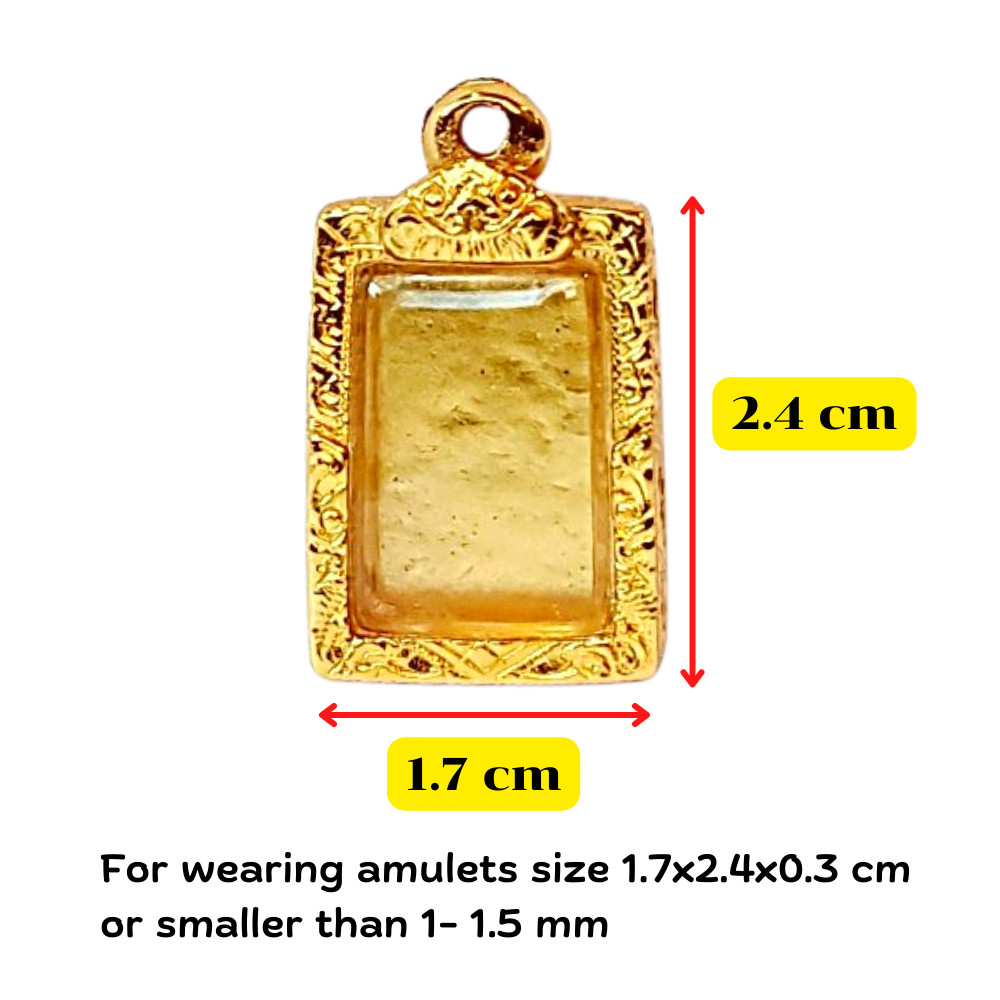 Empty Brass Thai Case Buddha Gold Frame Handmade Amulet Pendant Gift 1.7×2.4 cm