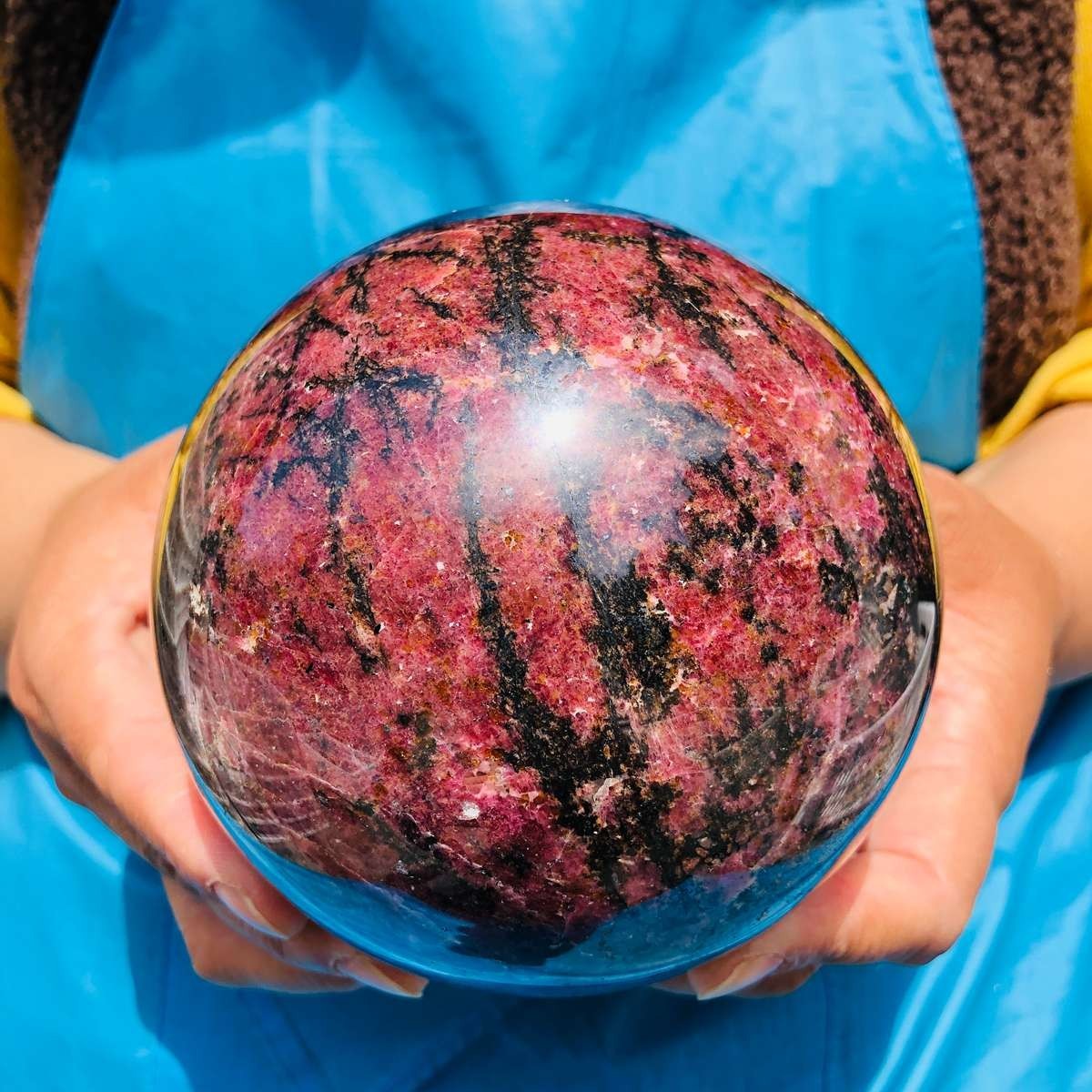 5.98 LB Natural Rhodonite Crystal Sphere Pink Black Healing Gem Stone 4771