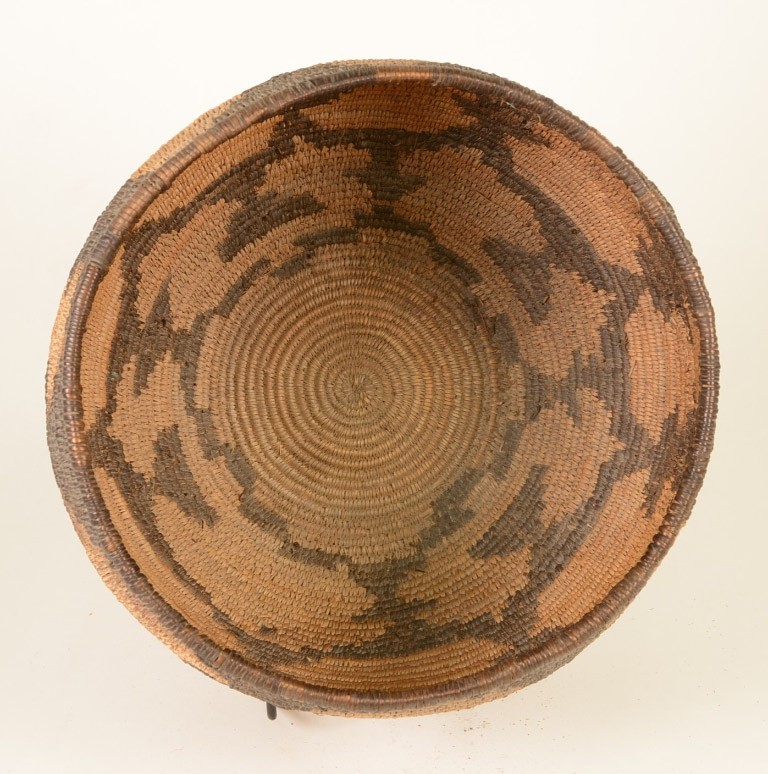 Western Apache Basket ca. 1910 6.125″ H x 9.5″ D Hand Coiled with a Golden