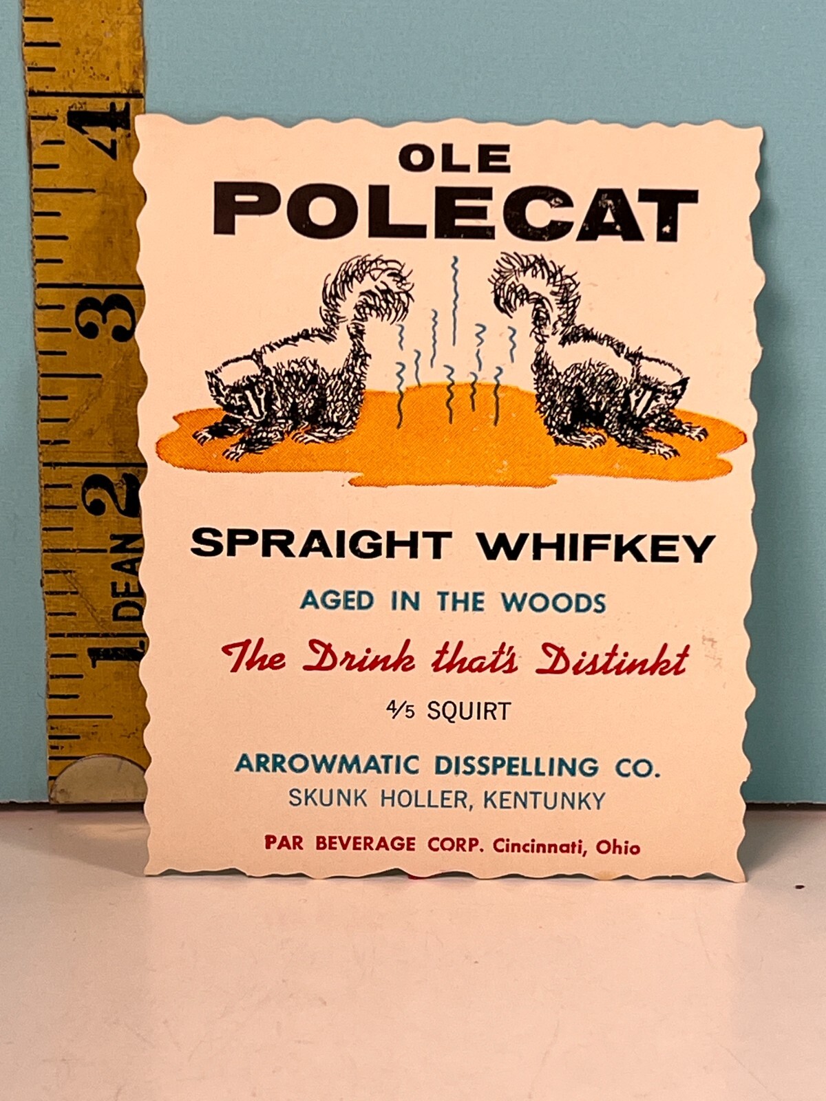 Vintage Ole Polecat Spraight Whifkey the Drink that’s Distinkt 4/5 Squirt label.