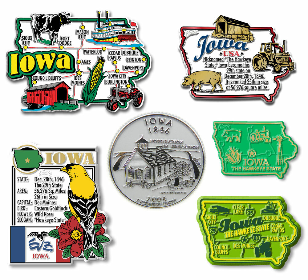 Iowa Six-Piece State Magnet Set by Classic Magnets, Includes 6 Designs