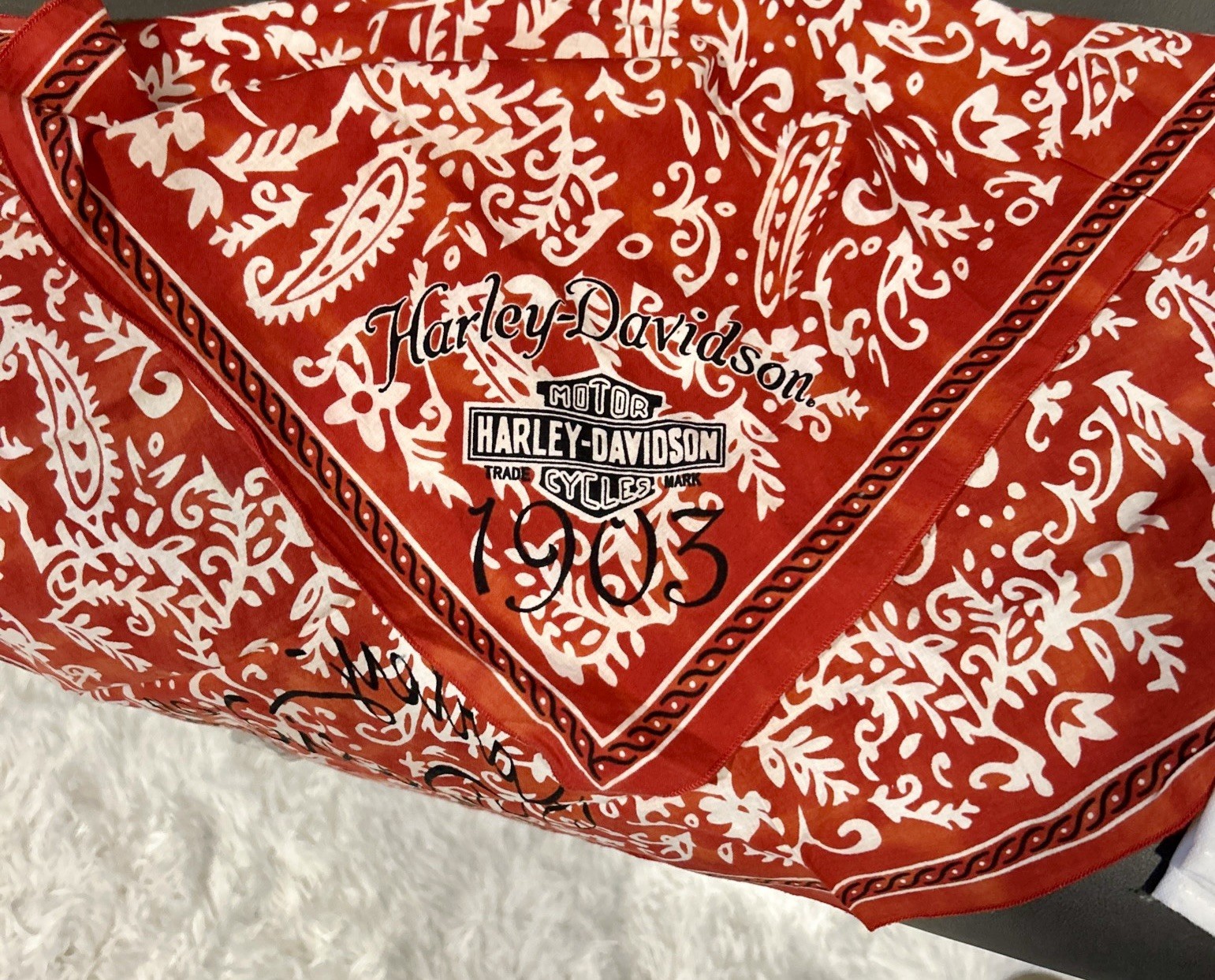 Vintage Harley Davidson Bar & Shield Red Paisley Biker Bandana 21”x20”
