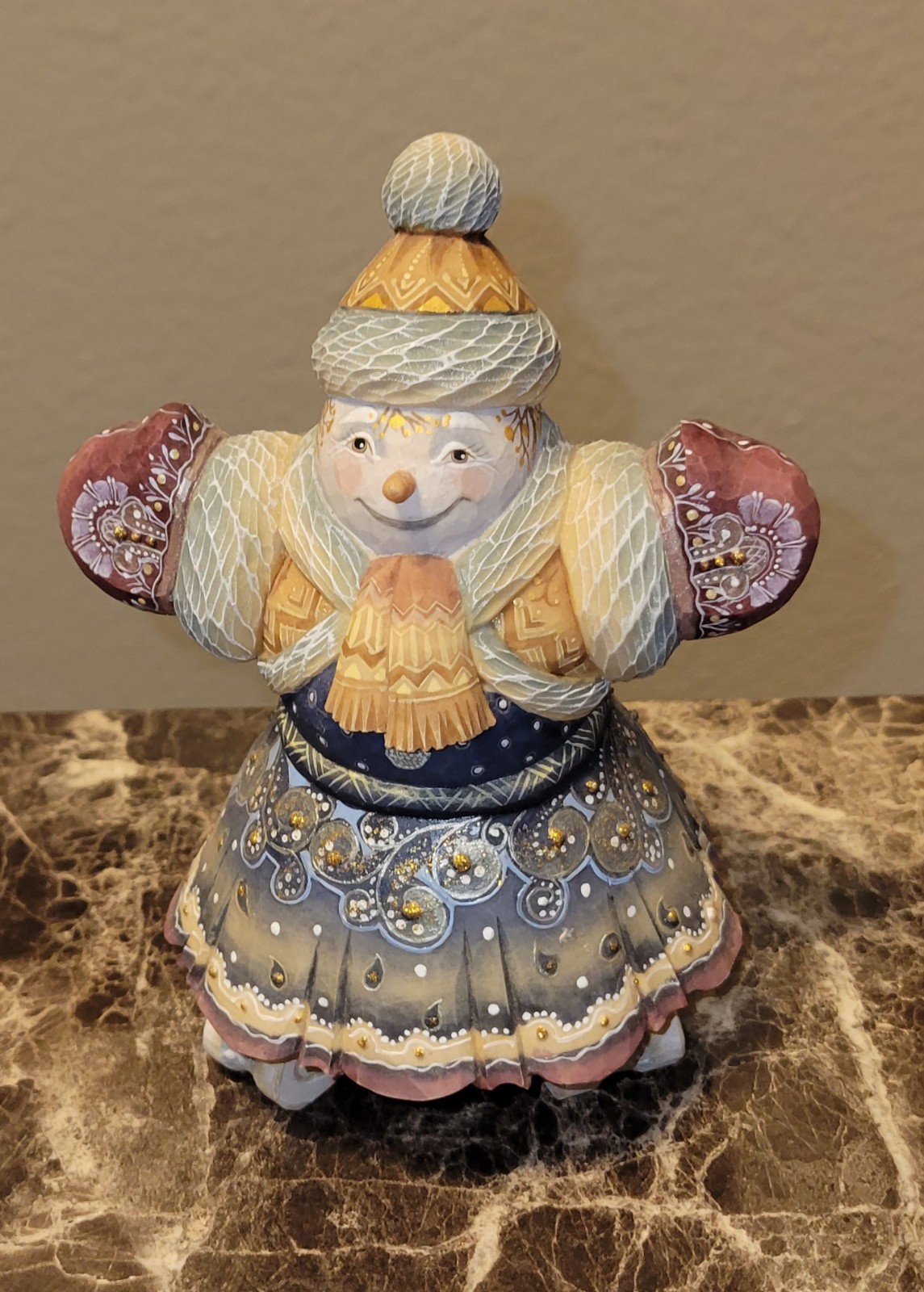 Vintage Debrekht Hand Painted Wooden 2002 The Big Hug Whimsical Snowman Figure