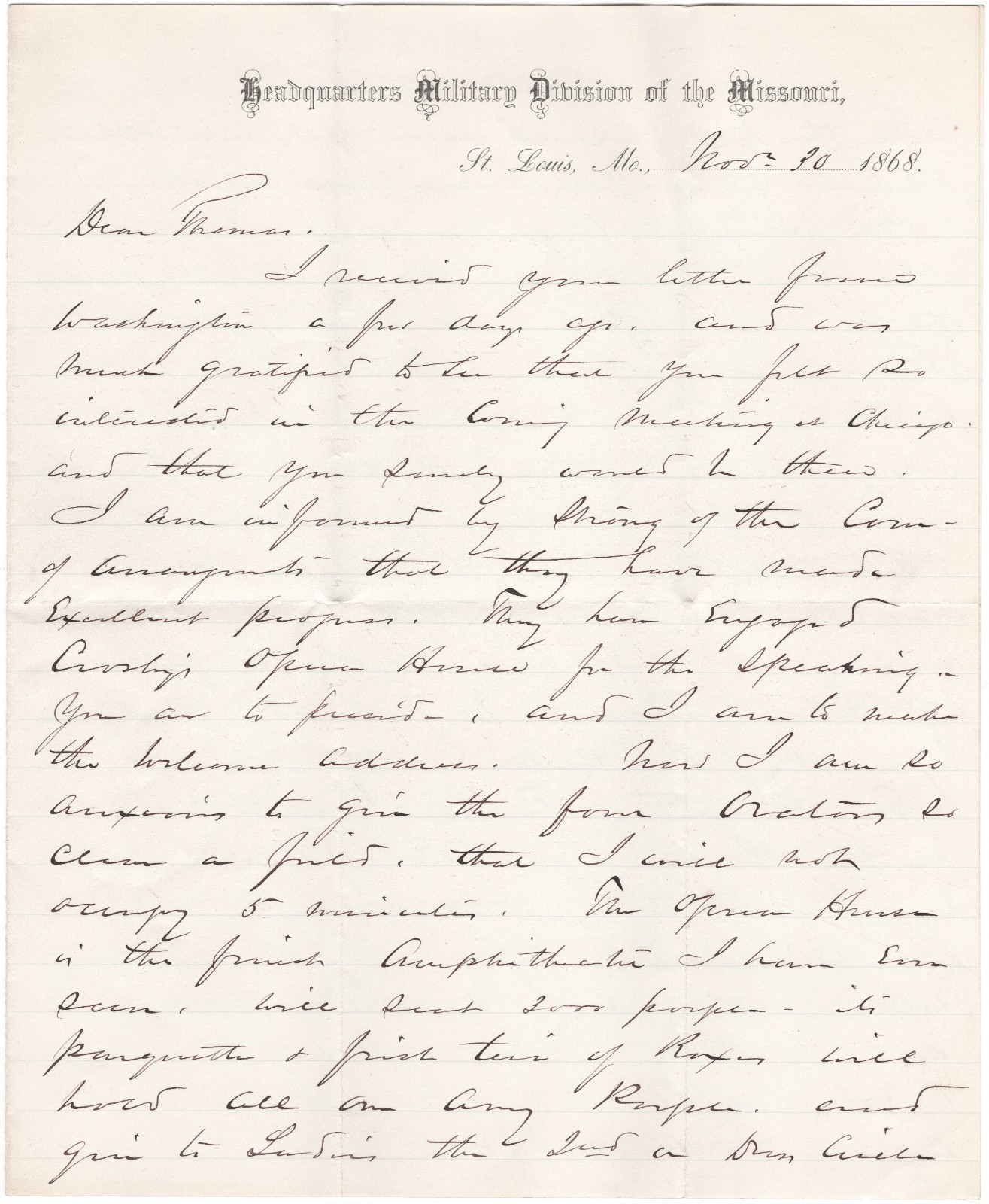 William T. Sherman Letter Signed Invites Ulysses S. Grant to Army of TN Meeting
