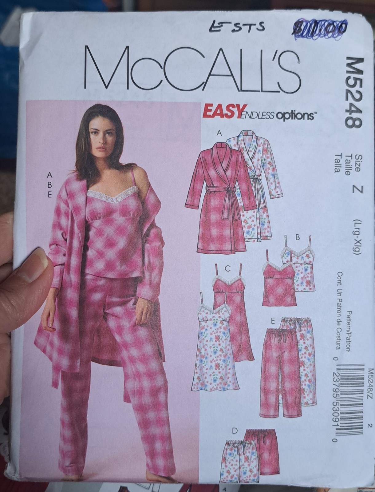 McCALLs Sewing Pattern Nightgown Pajama Short Pant Robe Camisole Top UC LRG-XL