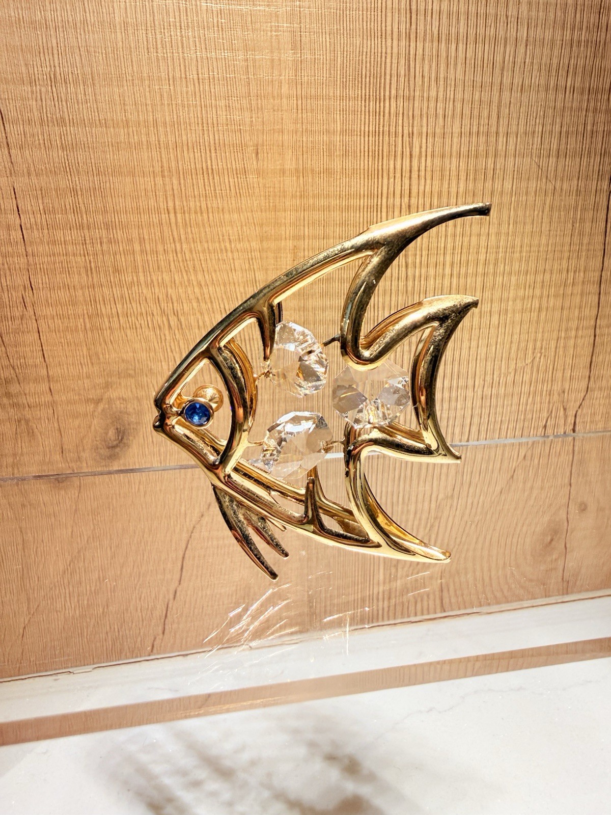 Vintage Mascot Inc Angel Fish Suncatcher 24K Gold Plated Austrian Crystal Decor