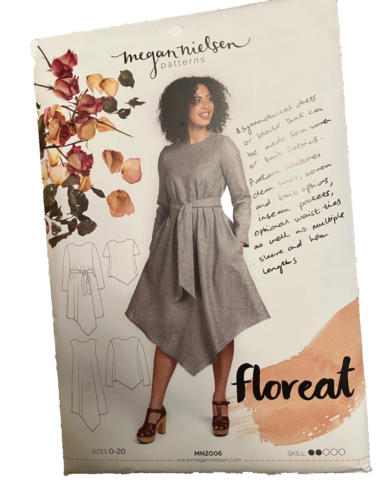 Megan Nielsen floreat asymmetrical dress or blouse pattern, sizes 0-20, New