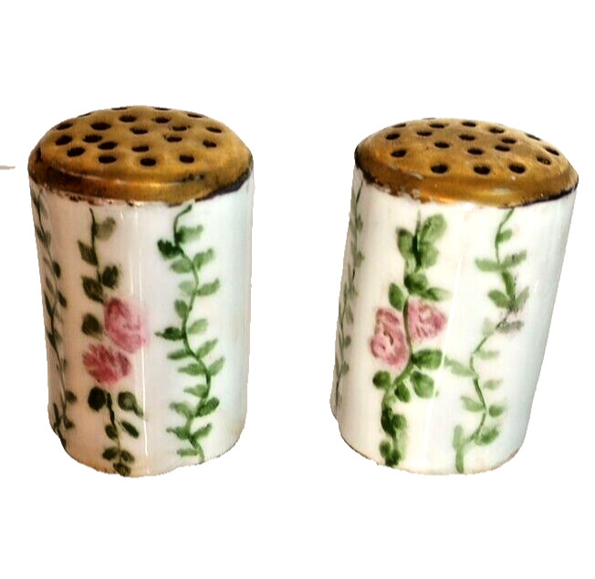 Antique R & C Bavaria Hand Painted Salt and Pepper Shakers Art Nouveau Gold Top