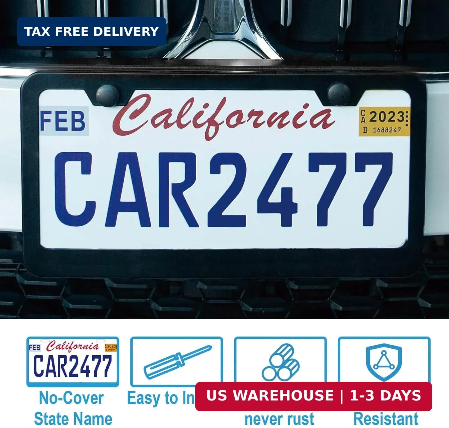 2PCS Matte Black License Plate Frames, 2 Holes Solid Rust-Proof Stainless Steel