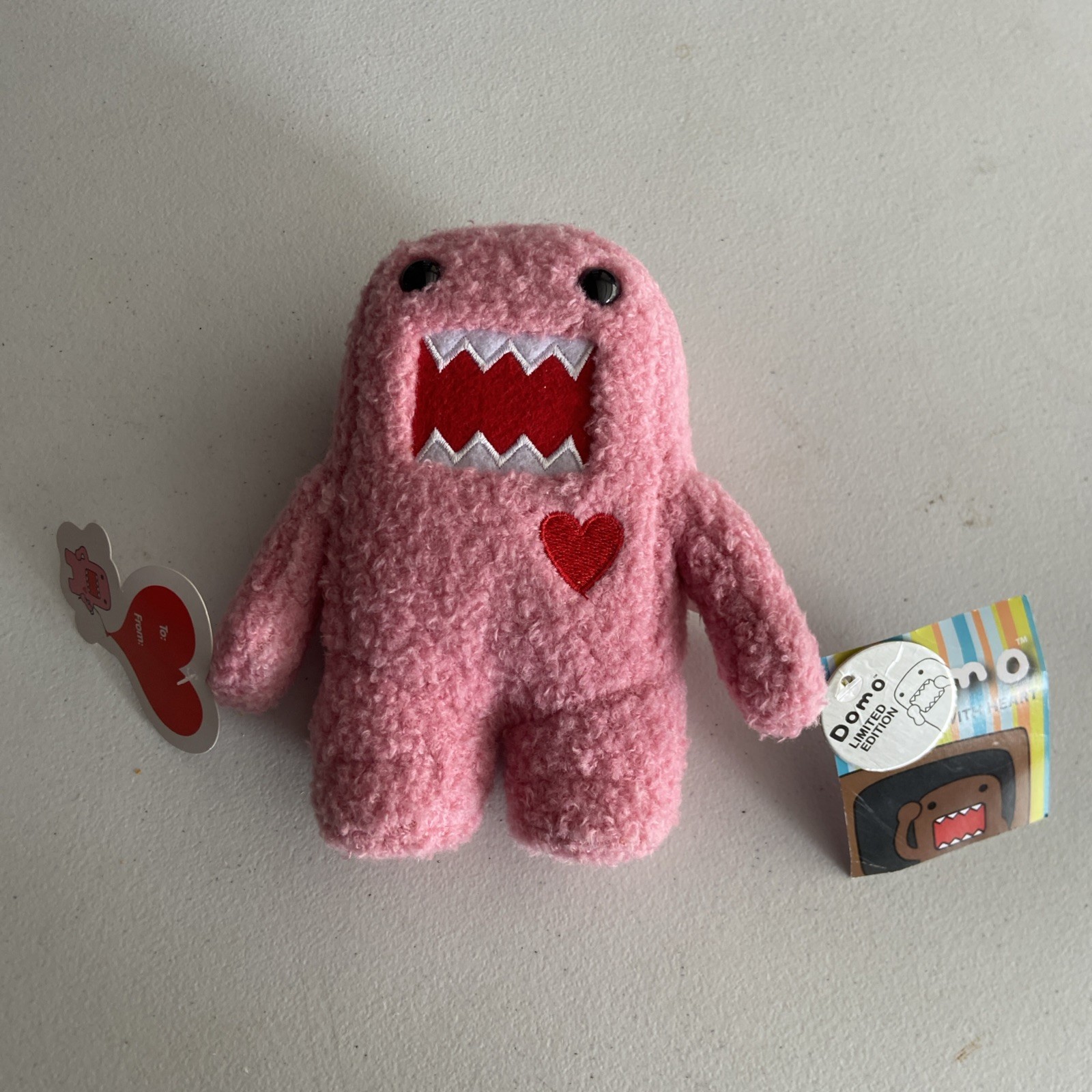 Domo Limited Edition Valentines Plush Pink Red White w/ Heart Tag