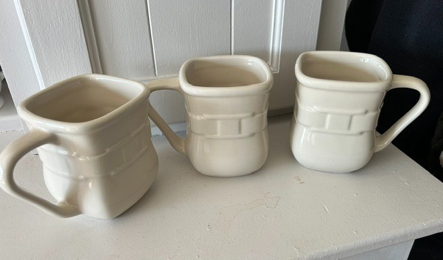 Longaberger Pottery WOVEN TRADITIONS Ivory Cream Square Coffee Mug Lot of 3