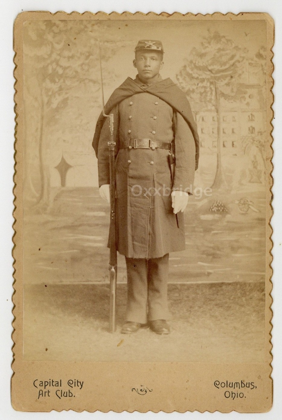 African American Buffalo Soldier 1880 Rifle Bayonet Black Cabinet Card J15361