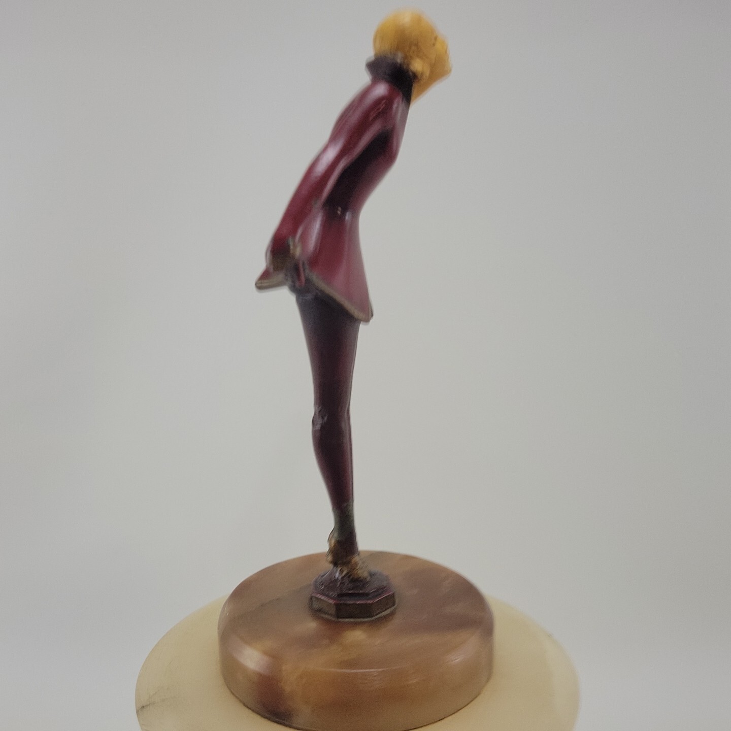 Joseph Lorenzl “The Kiss” Art Deco Painted Bronze Figure on Alabaster Lamp