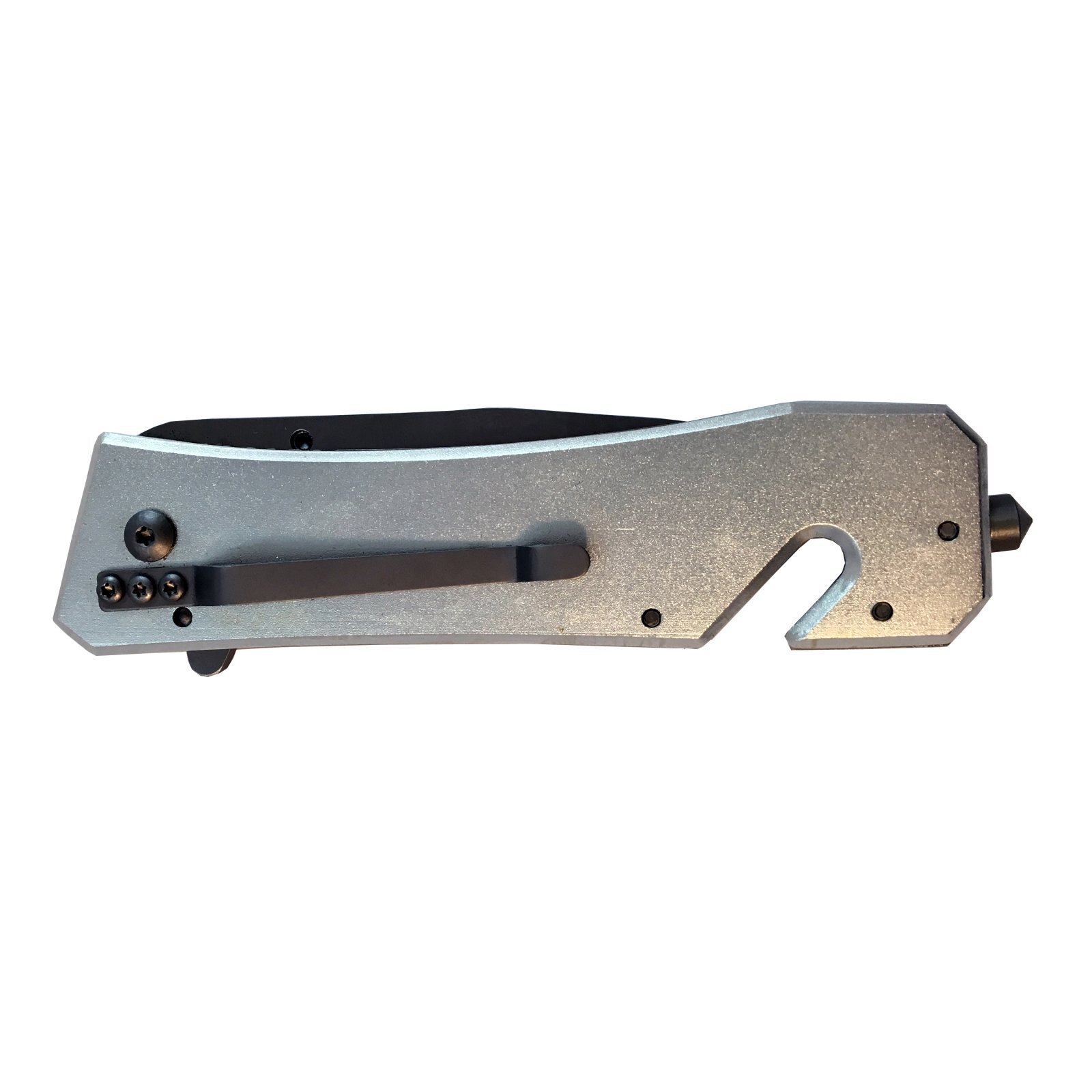 Thumb Assisted Folding Knife Belt Clip Seat Belt Cutter Punch Silver