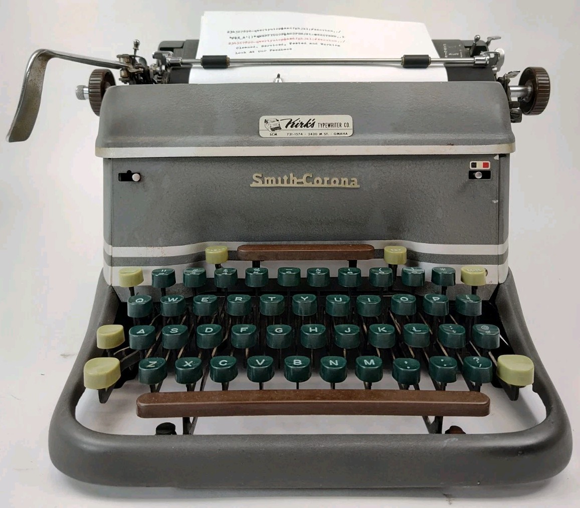 Serviced Smith-Corona Super Speed Typewriter Gray Green Brown Tested & Working