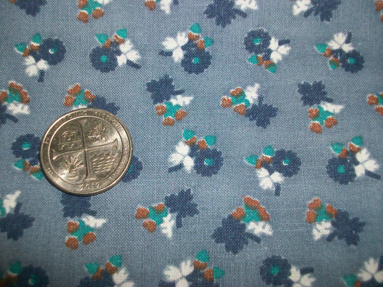 Vintage Denim Blue Floral Quilt & Clothing Fabric 3 1/3 yds Cottagecore Country